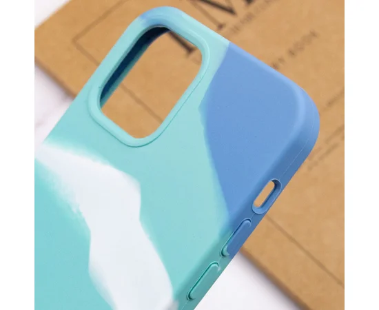 Чехол Silicone case full Aquarelle для Apple iPhone 13 Pro (6.1") Бирюзово-белый