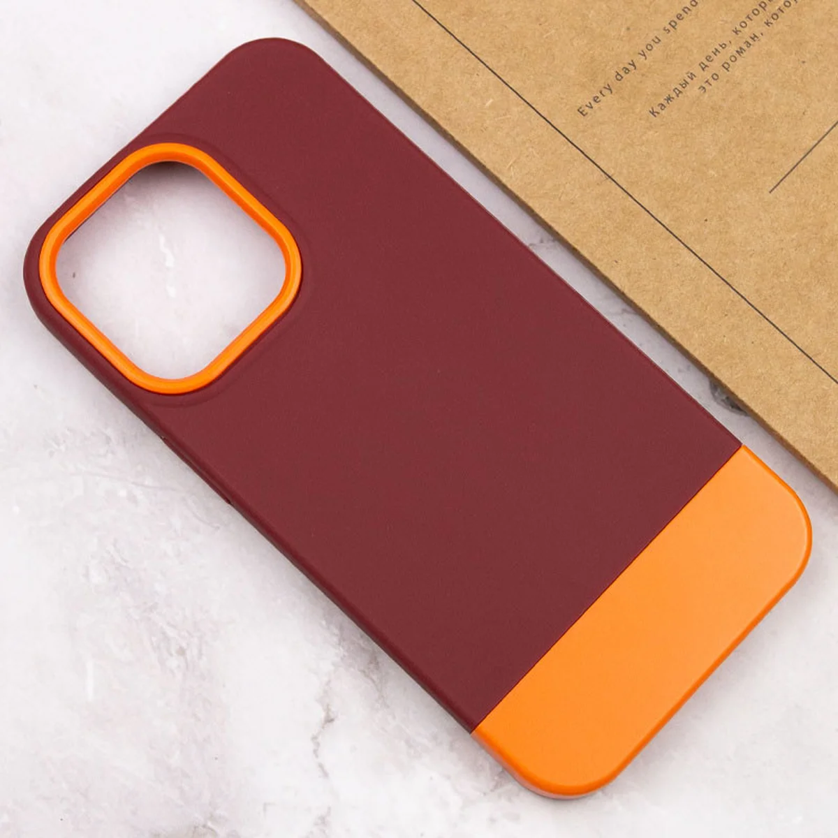 Чехол TPU+PC Bichromatic для Apple iPhone 13 Pro (6.1") Brown burgundy / Orange