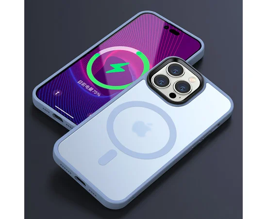 TPU+PC чехол Metal Buttons with MagSafe Colorful для Apple iPhone 13 Pro (6.1") Голубой