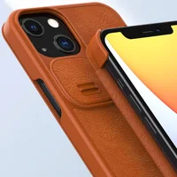 Кожаный чехол (книжка) Nillkin Qin Pro Camshield для Apple iPhone 13 Pro (6.1") Коричневый