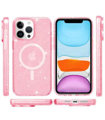 Чехол TPU Galaxy Sparkle (MagFit) для Apple iPhone 13 Pro (6.1") Pink+Glitter