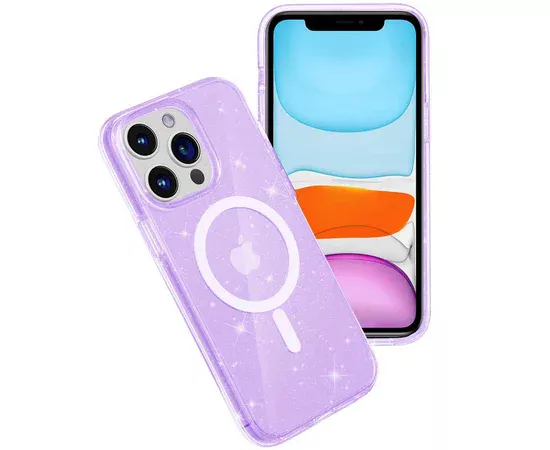 Чохол TPU Galaxy Sparkle (MagFit) для Apple iPhone 13 Pro (6.1") Purple+Glitter