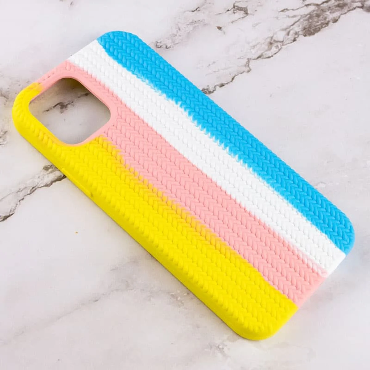 Чехол Silicone case Full Braided для Apple iPhone 13 (6.1") Желтый / Голубой