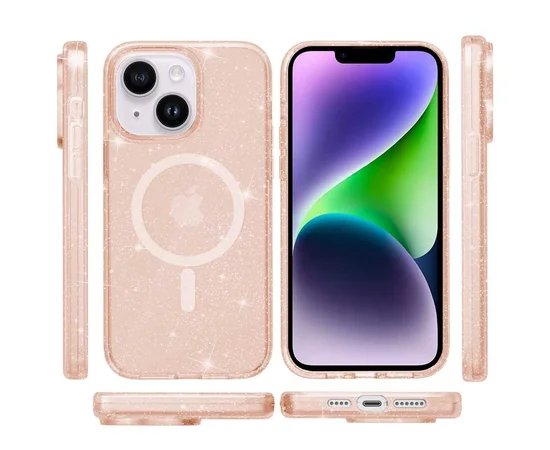 Чехол TPU Galaxy Sparkle (MagFit) для Apple iPhone 13 / 14 (6.1") Gold+Glitter