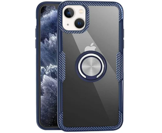TPU+PC чехол Deen CrystalRing for Magnet (opp) для Apple iPhone 13 (6.1") Бесцветный / Темно-синий