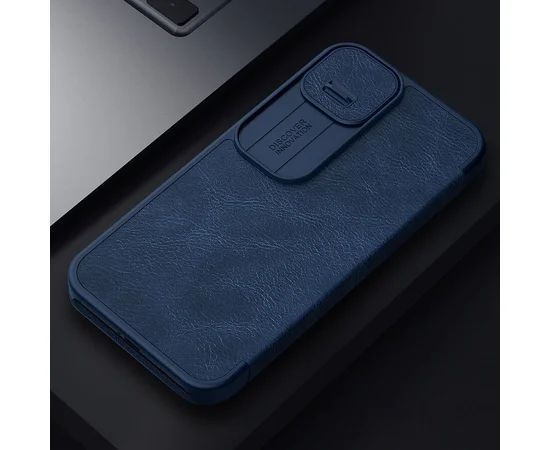 Кожаный чехол (книжка) Nillkin Qin Pro Camshield для Apple iPhone 13 (6.1") Синий