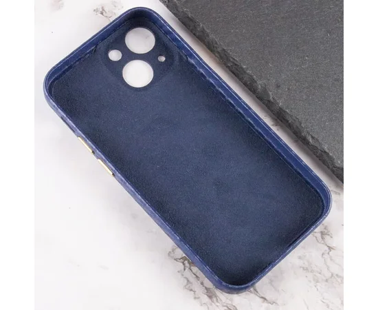 Кожаный чехол Leather Case Carbon series для Apple iPhone 13 (6.1") Синий