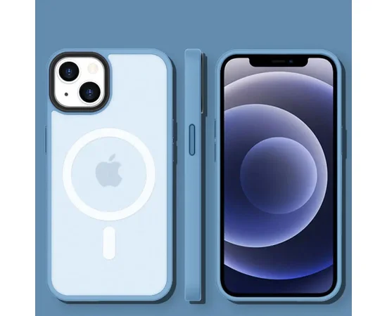TPU+PC чехол Metal Buttons with MagSafe Colorful для Apple iPhone 13 (6.1") Голубой