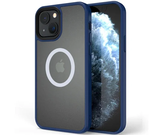 TPU+PC чехол Metal Buttons with MagSafe для Apple iPhone 13 (6.1") Синий