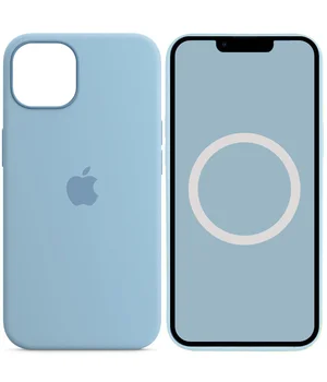 Чехол Silicone case (AAA) full with Magsafe and Animation для Apple iPhone 13 (6.1") Голубой / Blue Fog