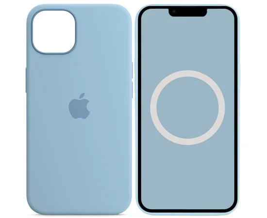 Чехол Silicone case (AAA) full with Magsafe and Animation для Apple iPhone 13 (6.1") Голубой / Blue Fog