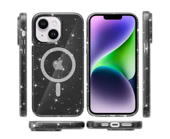 Чехол TPU Galaxy Sparkle (MagFit) для Apple iPhone 13 / 14 (6.1") Black+Glitter
