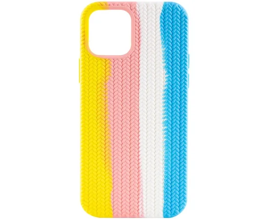 Чехол Silicone case Full Braided для Apple iPhone 13 (6.1") Желтый / Голубой