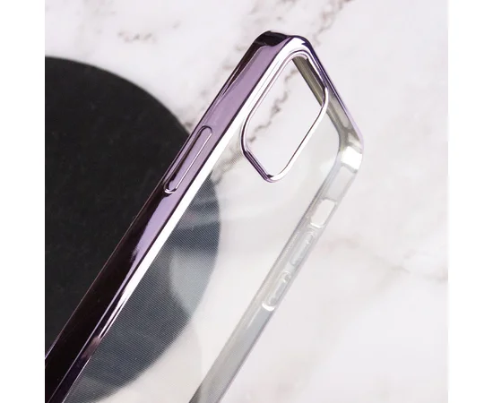 Прозрачный силиконовый чехол глянцевая окантовка Full Camera для Apple iPhone 13 (6.1") Сиреневый