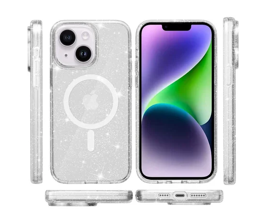 Чехол TPU Galaxy Sparkle (MagFit) для Apple iPhone 13 / 14 (6.1") Clear+Glitter