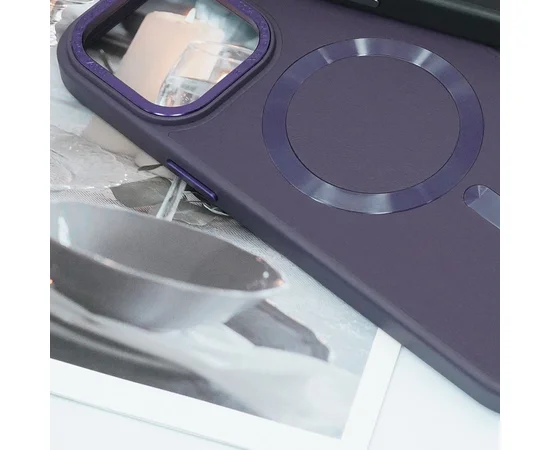 Кожаный чехол Bonbon Leather Metal Style with MagSafe для Apple iPhone 13 (6.1") Фиолетовый / Dark Purple