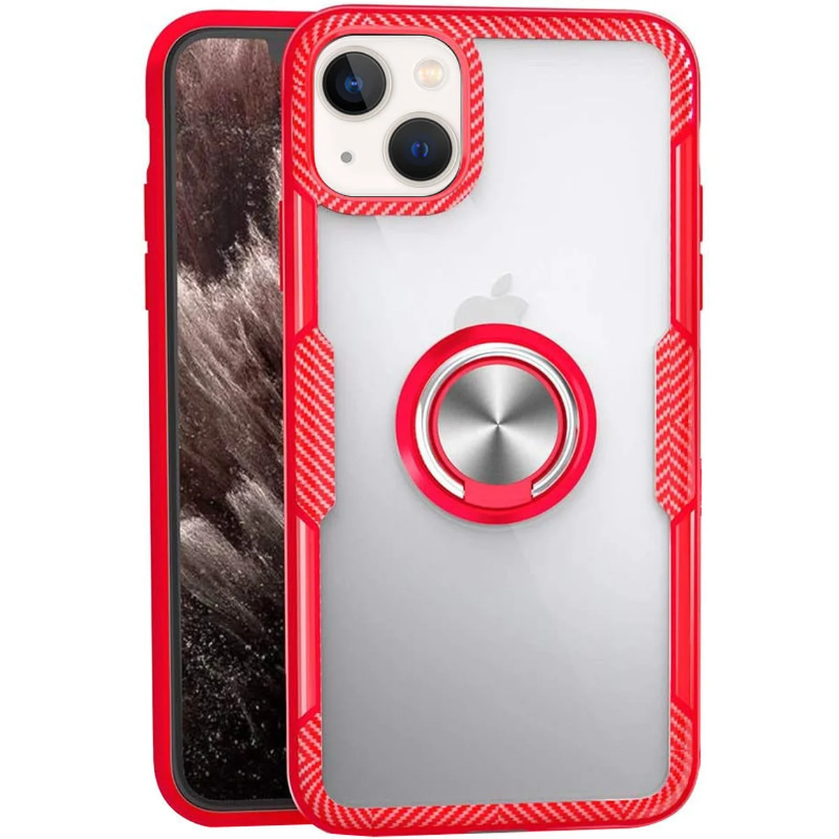 TPU+PC чехол Deen CrystalRing for Magnet (opp) для Apple iPhone 13 (6.1") Бесцветный / Красный