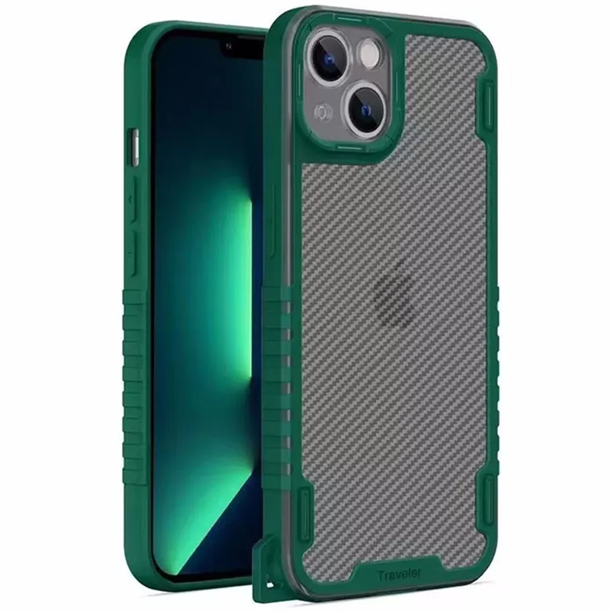 Чохол TPU+PC TRAVEL Carbon для Apple iPhone 13 (6.1") Зелений