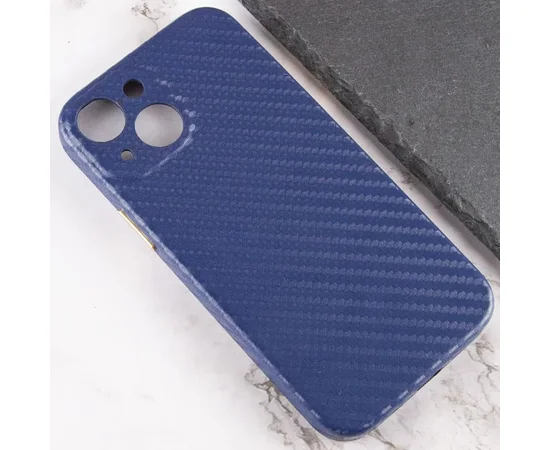 Кожаный чехол Leather Case Carbon series для Apple iPhone 13 (6.1") Синий