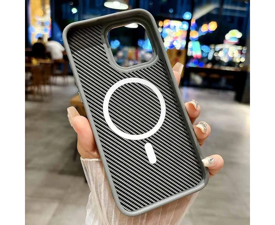 Чехол TPU+PC Carbon with MagSafe для Apple iPhone 13 (6.1") Grey