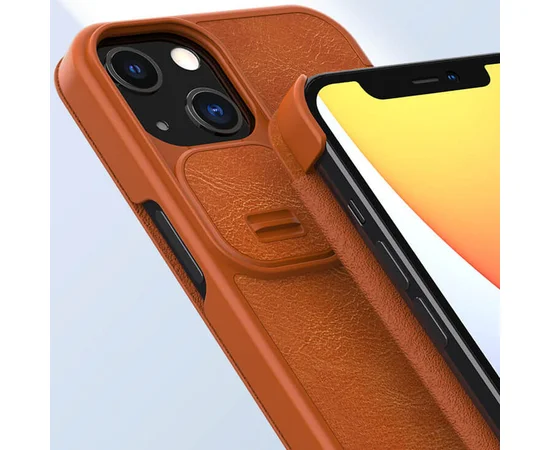 Кожаный чехол (книжка) Nillkin Qin Pro Camshield для Apple iPhone 13 (6.1") Коричневый