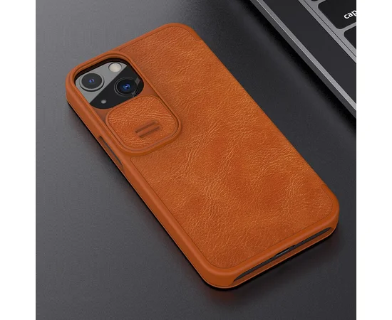 Кожаный чехол (книжка) Nillkin Qin Pro Camshield для Apple iPhone 13 (6.1") Коричневый