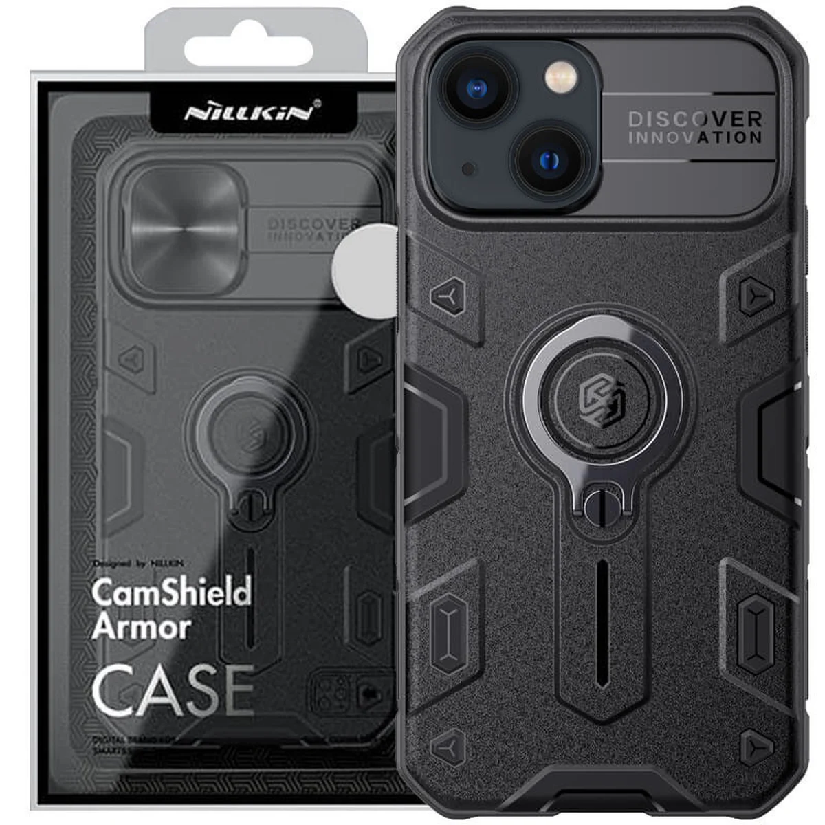 TPU+PC чехол Nillkin CamShield Armor no logo (шторка на камеру) для Apple iPhone 13 (6.1") Черный