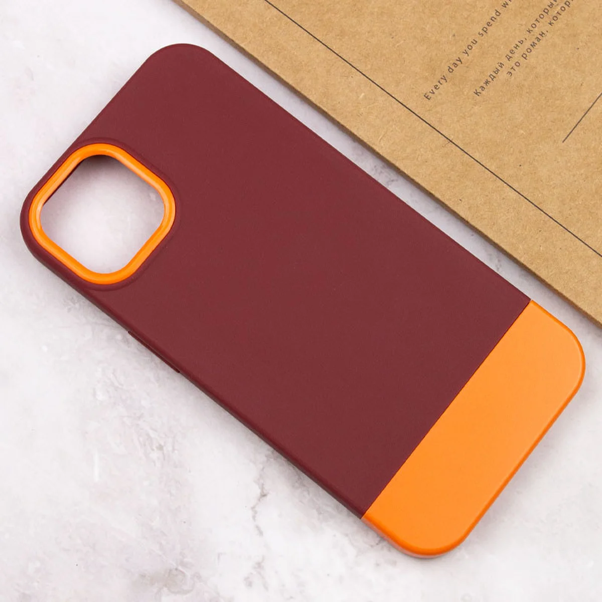Чохол TPU+PC Bichromatic для Apple iPhone 13 (6.1") Brown burgundy / Orange