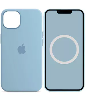 Чехол Silicone case (AAA) full with Magsafe and Animation для Apple iPhone 13 (6.1") Голубой / Blue Fog