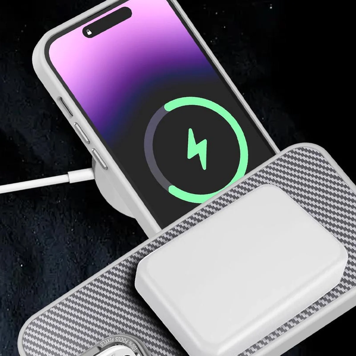 Чохол TPU+PC Carbon with MagSafe для Apple iPhone 13 (6.1") Grey