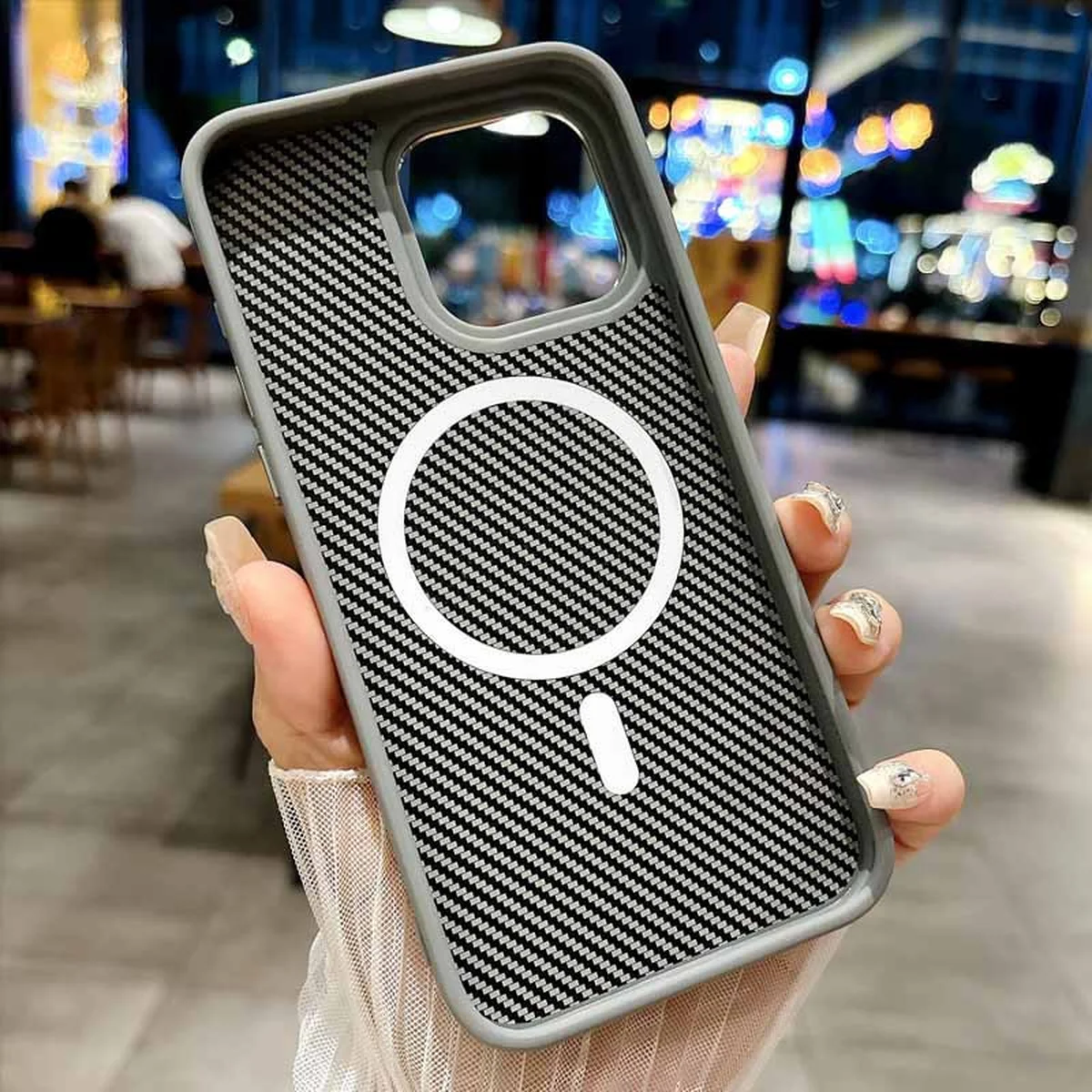 Чохол TPU+PC Carbon with MagSafe для Apple iPhone 13 (6.1") Grey