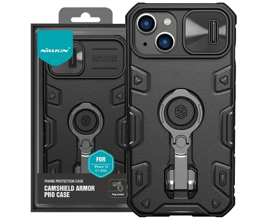 TPU+PC чехол Nillkin CamShield Armor Pro no logo (шторка на камеру) для Apple iPhone 14 Plus (6.7") Черный