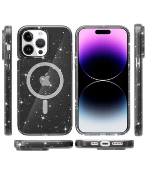 Чохол TPU Galaxy Sparkle (MagFit) для Apple iPhone 14 Pro Max (6.7") Black+Glitter