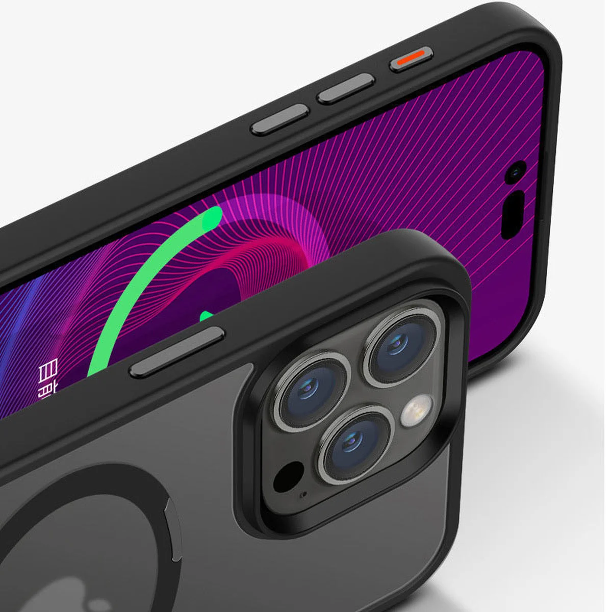 TPU+PC чохол Metal Buttons with MagSafe Colorful HQ Ring для Apple iPhone 14 Pro Max (6.7") Black