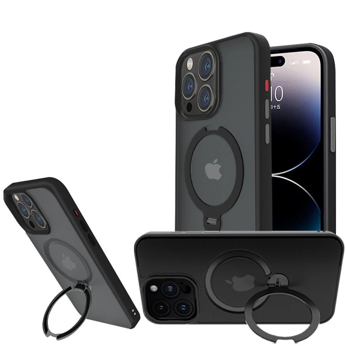 TPU+PC чохол Metal Buttons with MagSafe Colorful HQ Ring для Apple iPhone 14 Pro Max (6.7") Black