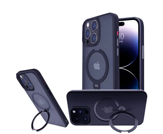 TPU+PC чехол Metal Buttons with MagSafe Colorful HQ Ring для Apple iPhone 14 Pro Max (6.7") Dark Blue