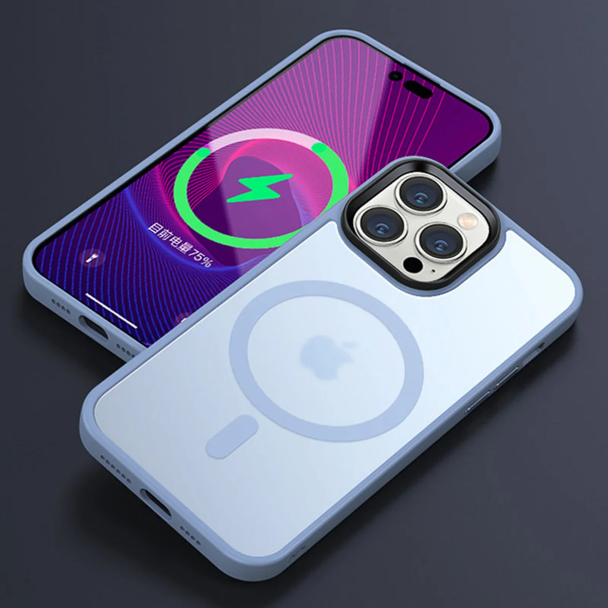 TPU+PC чохол Metal Buttons with MagSafe Colorful для Apple iPhone 14 Pro Max (6.7") Блакитний