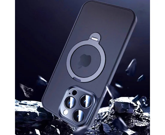 TPU+PC чехол Metal Buttons with MagSafe Colorful HQ Ring для Apple iPhone 14 Pro Max (6.7") Dark Blue