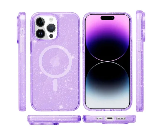 Чохол TPU Galaxy Sparkle (MagFit) для Apple iPhone 14 Pro Max (6.7") Purple+Glitter