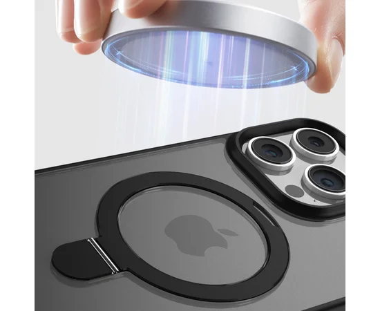 TPU+PC чехол Metal Buttons with MagSafe Colorful HQ Ring для Apple iPhone 14 Pro Max (6.7") Black