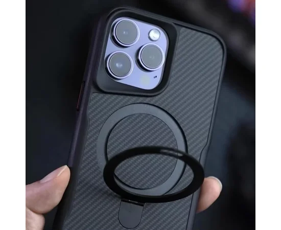 TPU+PC чохол Metal Buttons with MagSafe Carbon Ring для Apple iPhone 14 Pro Max (6.7") Чорний
