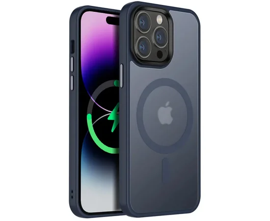 TPU+PC чехол Metal Buttons with MagSafe Colorful для Apple iPhone 14 Pro Max (6.7") Синий