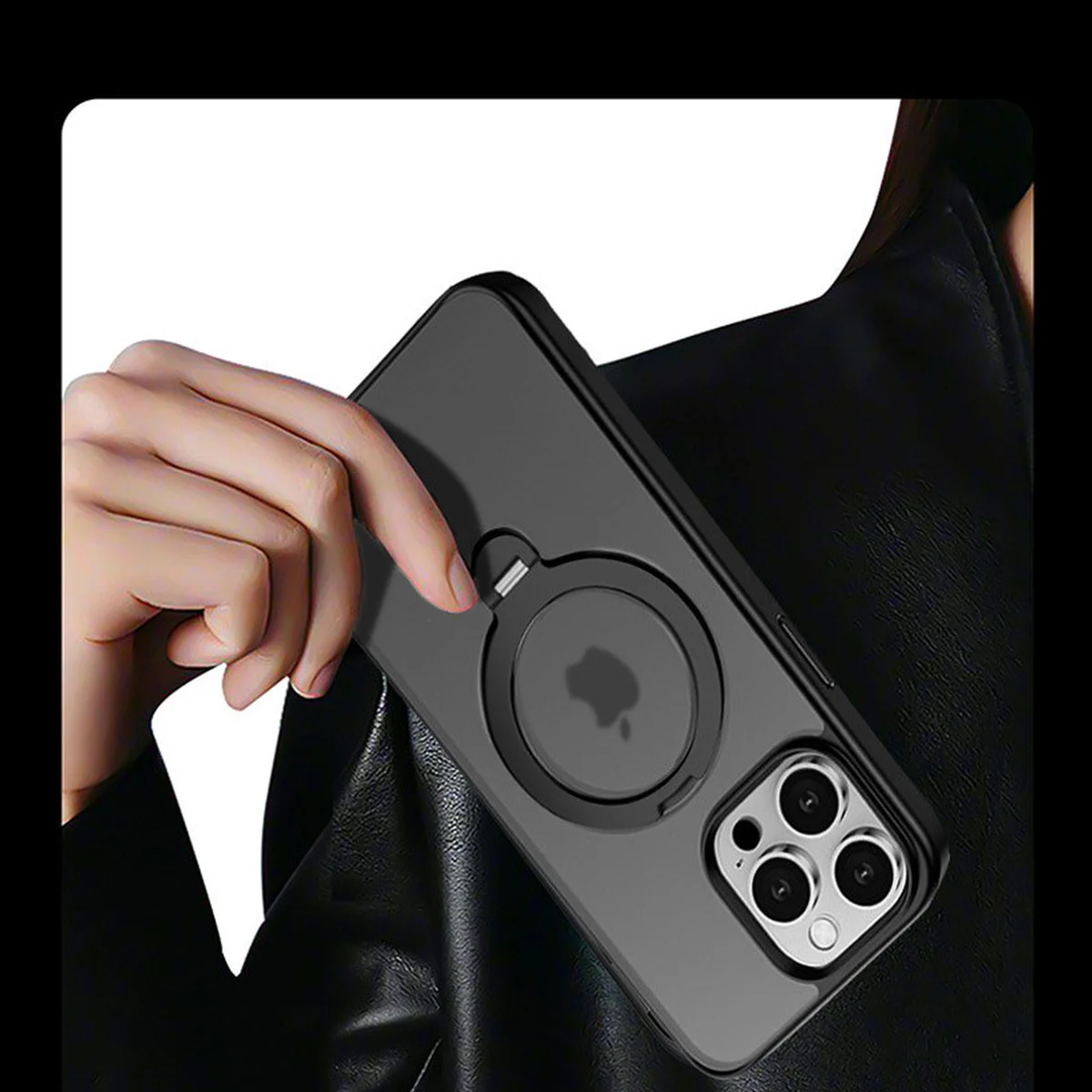 TPU+PC чохол Metal Buttons with MagSafe Colorful HQ Ring для Apple iPhone 14 Pro Max (6.7") Black