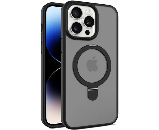 TPU+PC чехол Metal Buttons with MagSafe Colorful HQ Ring для Apple iPhone 14 Pro Max (6.7") Black