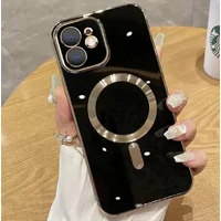 Силиконовый чехол "Luxury Plating" with MagSafe + стекло на камеру для Apple iPhone 12 Черный