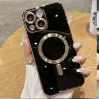 Силиконовый чехол "Luxury Plating" with MagSafe + стекло на камеру для Apple iPhone 14 Черный