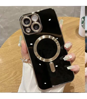 Силиконовый чехол "Luxury Plating" with MagSafe + стекло на камеру для Apple iPhone 13 Черный