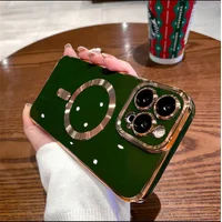 Силиконовый чехол "Luxury Plating" with MagSafe + стекло на камеру для Apple iPhone 15 Pro Max Зеленый