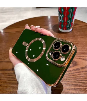 Силіконовий чохол "Luxury Plating" with MagSafe + скло на камеру для Apple iPhone 15 Pro Зелений