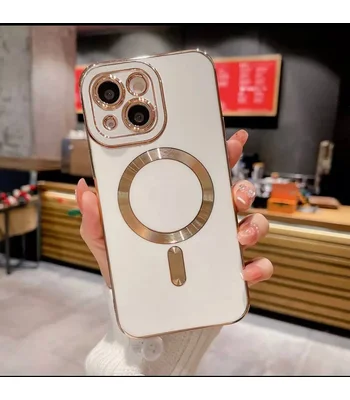 Силіконовий чохол "Luxury Plating" with MagSafe + скло на камеру для Apple iPhone 15 Plus Білий